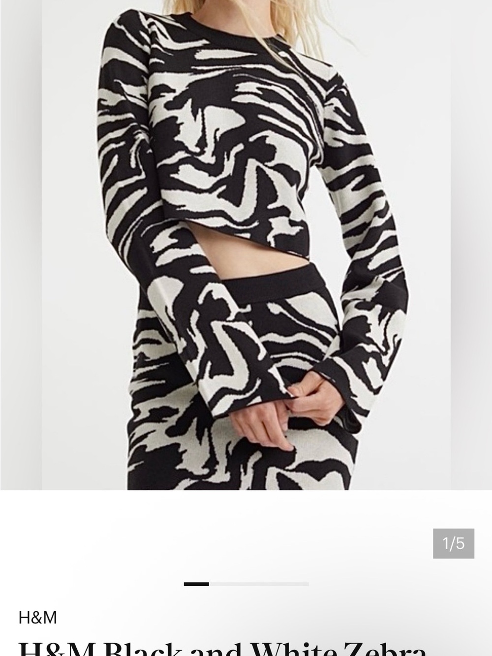 H&M Black and White Zebra Knit Crop Sweater NWT